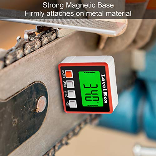 Digital Angle Finder, JUEMEL Magnetic Angle Gauge Electronic Level Box, Backlight LCD Angle Measure Tools, Mini Inclinometer Protractor for Woodworking