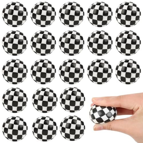 Atiloy 20PCS Black and White Checkered Stress Balls Mini Foam Balls for Kids Relief Fidget Toys Small Foam Anxious Toy for Boys Girls Birthday Party Gifts School Carnival Reward