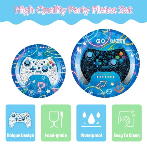 Wernnsai 64 Pcs Video Game Party Supplies Set Gaming Party Decorations Disposable Party Dessert Plates Napkins Forks Tableware Set For Boys Gamer Birthday Party Gamepad Decor Serves 16 Guests thumb #3
