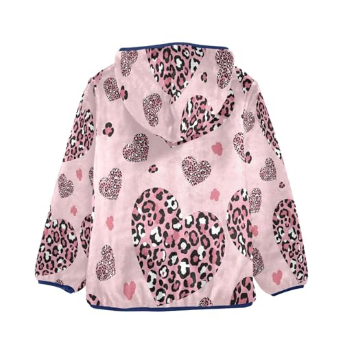 Heart Leopard Print on Pink Toddler Fleece Jacket Girl Boys Hooded Fleece Jacket Coat Warm Outwear Zip-up 3-10T2