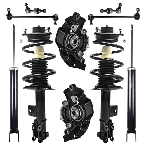 Image of Detroit Axle - 10pc Front Steering Knuckles and Wheel Hub Bearings Struts and Coil Spring Rear Shock Absorbers Sway Bar Ends Replacement for 2012 2013 Hyundai Sonata 2.0L