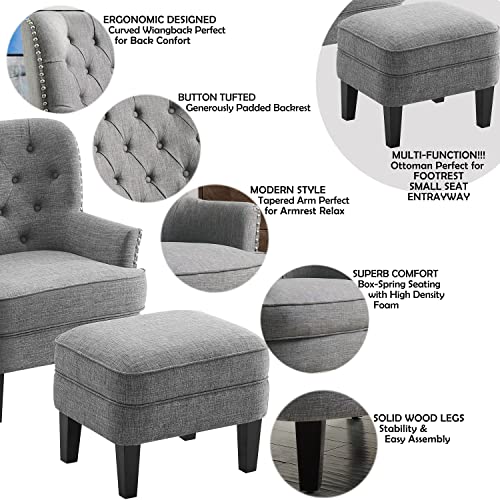Rosevera Sausalito Living Room Furniture, Reading, Arm, Comfy, Small Accent Bedroom, Chair+Ottoman, Polyester Silver With Ottoman #TOP3