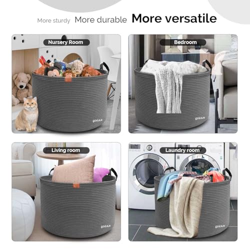 GOCAN XXXL Aufbewahrungskorb Groß Korb Baumwolle Seil Wäschekorb Wäschesammler für Decken Kisse im Wohnzimmer Kleidung Spielzeug im Kinderzimmer, mattgrau D55 X H35cm