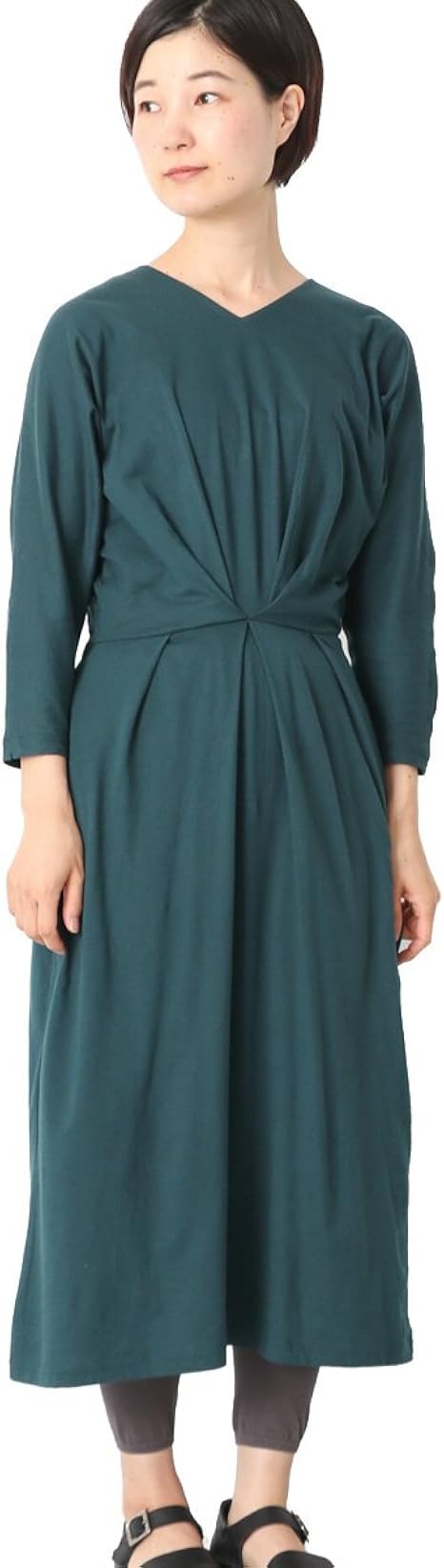 Amazon Co Jp カグレ ワンピース ドレス People Tree オーガニックコットン天竺長袖ドレープワンピース レディース ブルーグリーン M 服 ファッション小物