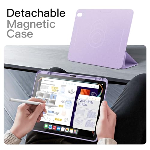 Image of JETech Magnetic Detachable Cover Case for iPad Air 13-Inch M4 /M3 /M2 (2026 /2025 /2024) with Pencil Holder, Removable Rotating Clear Cover, Portrait /Landscape Stand with Raised Screen View (Purple)