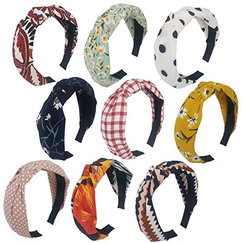 QiKoKo 9 Pieces Women Knotted Headbands for Women Wide Cross Twist Knot Turban Headband Hair Band Fashion Hair Accessories for Women and Girls 9 Colors