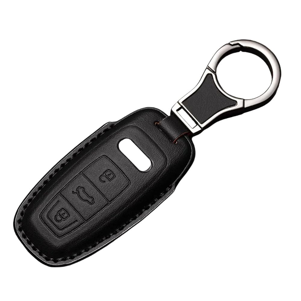 Kirain Unisex Black Leather Car Key Case Protector Compatible With Audi A3 A4 A5 A6 A7 A8 A6l A8l Q5 Q7 Q8 Rs6 Rs7 S3 S6 S7 Sq7 Sq8 C8 D5 E-Tron Sportback 3 Buttons Leather Auto Key Shell Protective Sleeve (Black Leather)