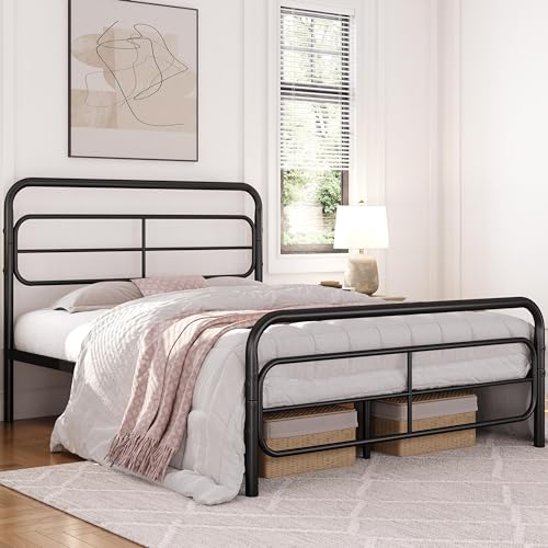 Yaheetech 140 x 200cm Estructura de Cama Doble Marco de Cama Metálico Espacio de Almacenamiento Estilo Industrial Moderno Base de Colchón Plataforma Base Negro
