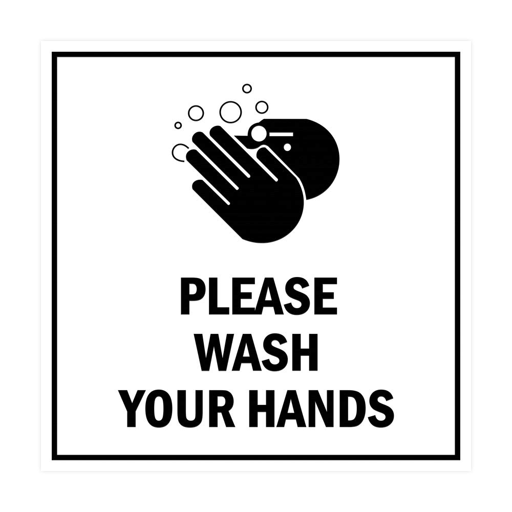 Signs ByLITA Square Please Wash Your Hands Sign with Adhesive Tape (White) - Small