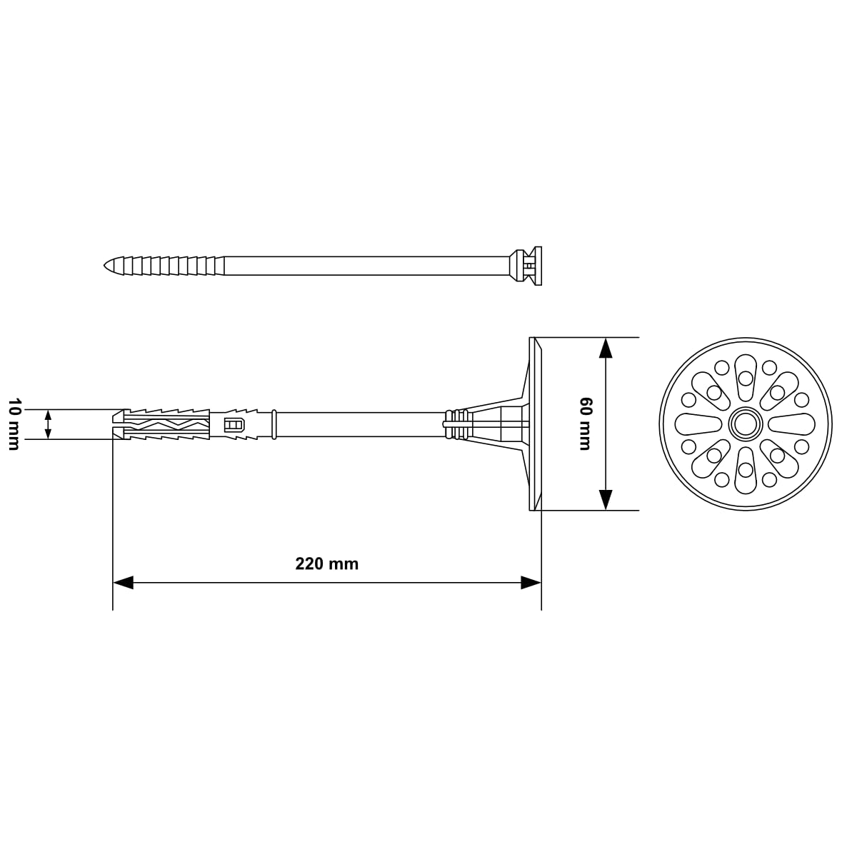 200 unidades Diámetro 10 x 220 mm Plato tacos, dämmstoff tacos, WDVS, poliestireno, poliestireno tacos, Rest