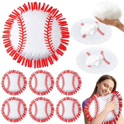 Mindsoft 6 Sets Fleece Tied Pillow Craft Kit Baseball Theme DIY Pillow Making Set for Kids, No Sewing with Soft PP Cotton Stuffing for Baseball Home Classroom Activity Gift for Sports Birthday Party
