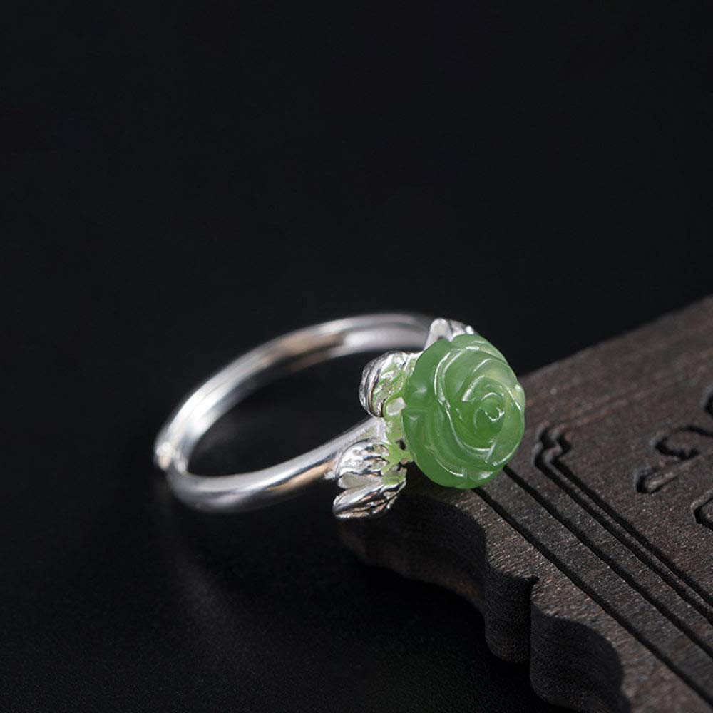Vintage Estilo Chino S 925 Anillo De Plata Mujer Inlay Abierto Jasper Rose Regalo Creativo De Moda De Tendencia De Personalidad Temperamento Elegante