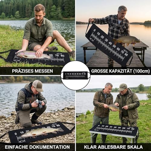 MmotZsb Abhakmatte Karpfen Abhakmatte Angeln mit Fisch Maßband, Falbare Angelmatte für Wettkämpfe und Dokumentation, Leicht zu Reinigen und Transportieren, 80 cm Länge Maßband für Präzise Messungen