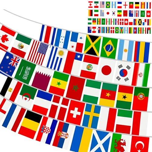 AURALIN World Flag Bunting 13m 50 Countries International Flag Banner for Football Parties Garden Pub and Outdoor Sports Events Waterproof Festival Decorations World Cup 2026 Party Decorations