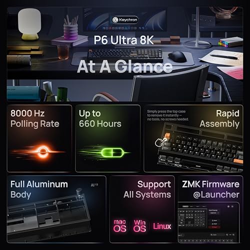Image of Keychron P6 Ultra 8K Polling Rate Full-Size Aluminum Wireless Mechanical Keyboard, 2.4 GHz /Bluetooth /Wired Custom RGB, Hot-Swappable Silk POM Banana Switch for Mac Windows Linux - Black