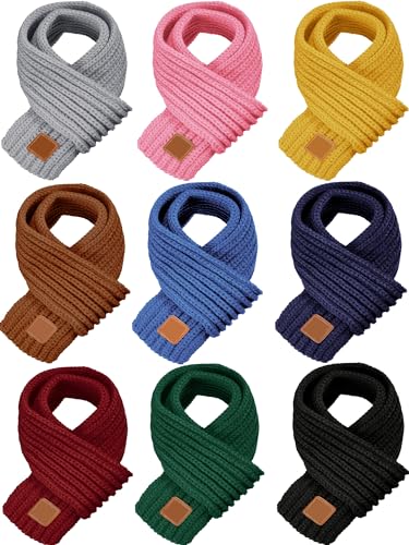 SATINIOR 9 Pieces Kids Knitted Scarf Winter Solid Color Toddler Warmer Scarf for Boy Girl
