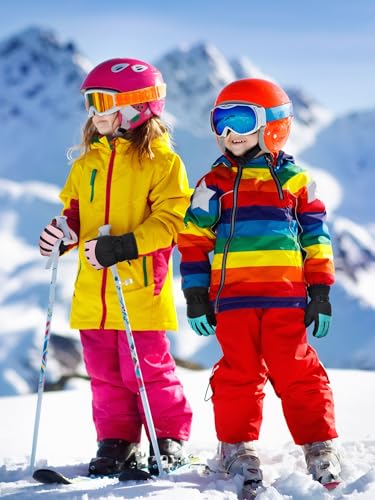 Image of SATINIOR 2 Pairs Kids Waterproof Winter Snow Gloves Ski Gloves for Boy Girl Outdoor Warm Thickening Snowboard