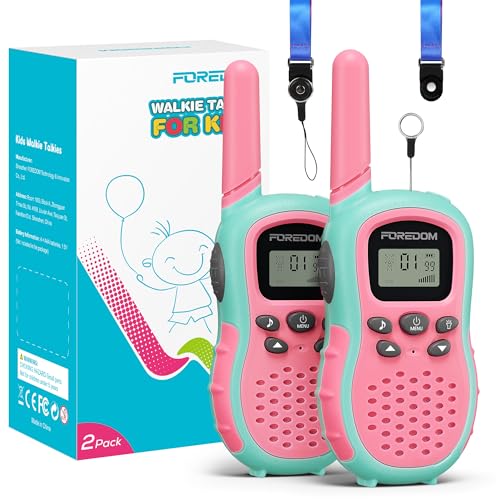 FOREDOM Walkie Talkies for Kids Walkie Talkies Long Range for Girls Age 3 to 12 Year Old Birthday Toys with Flashlight, Lanyards, 2 Pack - Pink