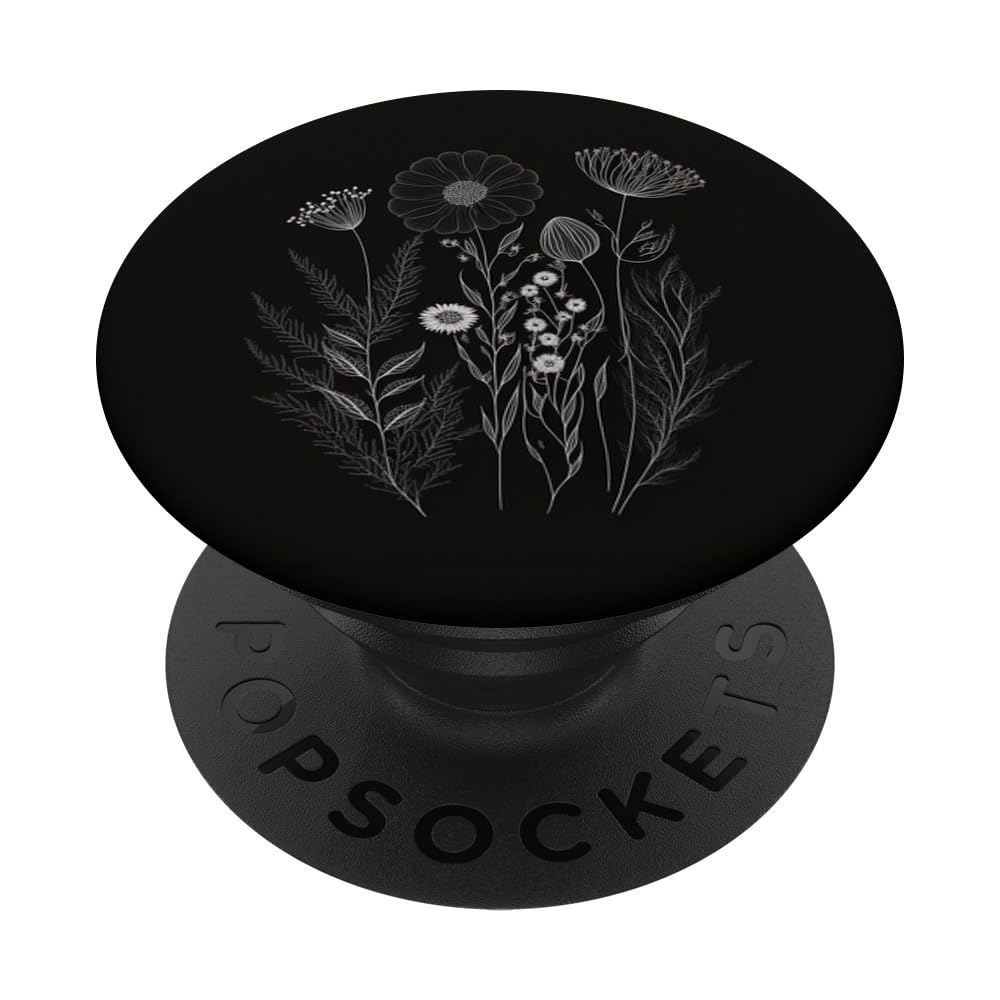 Wildflower Floral Flower Design Feminine Black PopSockets Adhesive PopGrip