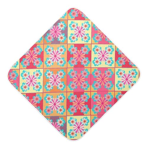 Kigai Baby Hooded Towel Absorbent Baby Bath Shower Towel with Hood for Newborn Boys Girls Babies Infant Toddler (Modern Flower Squares 30 x 30 in)