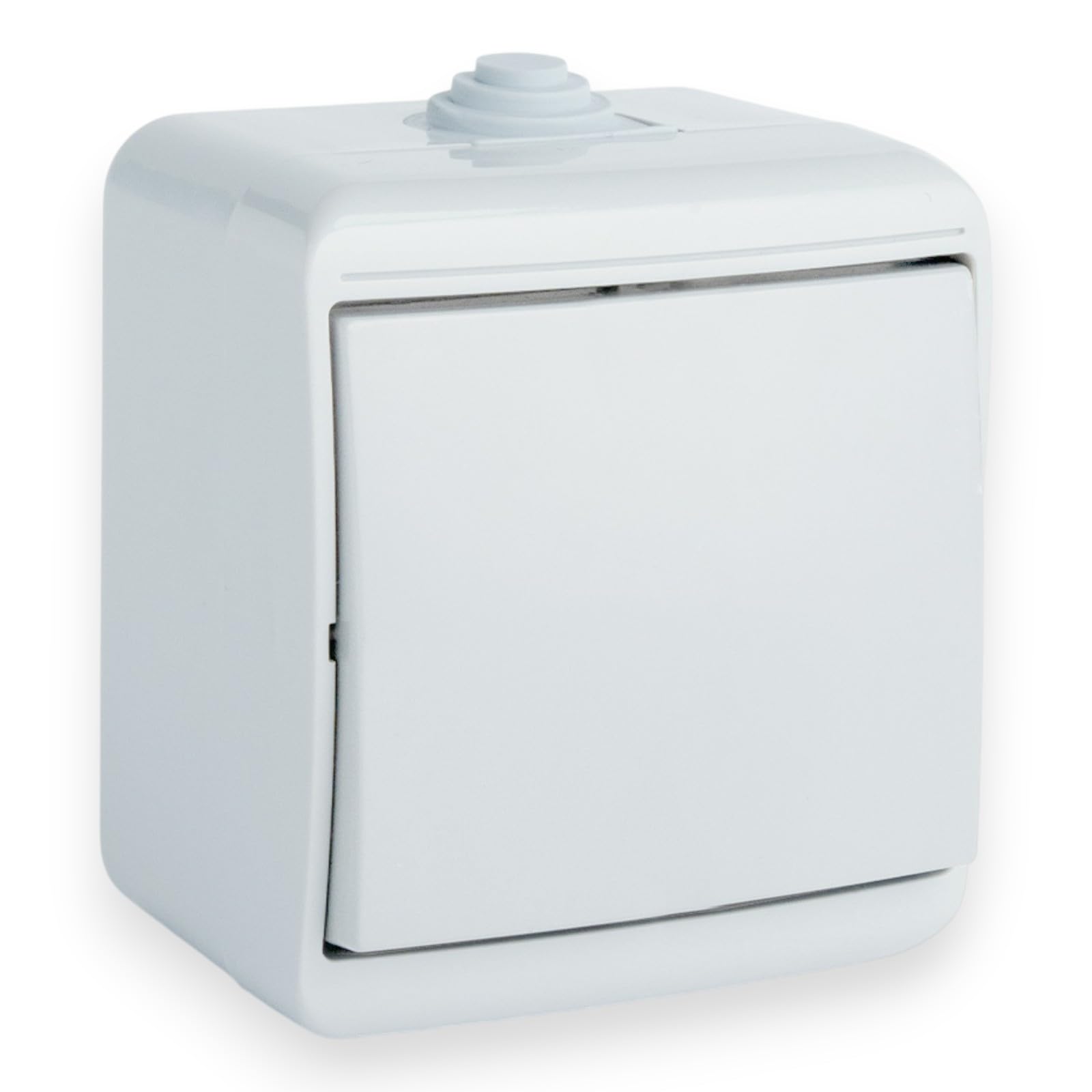 Aufputz Lichtschalter, IP44, 10A, 230V, Waagerechte Wippschalter, Einzelner Wipptaster, Staubdicht Ausschalter, Feuchtraume Wippkontrollschalter, Wechselschalter mit Wippe, Weiß