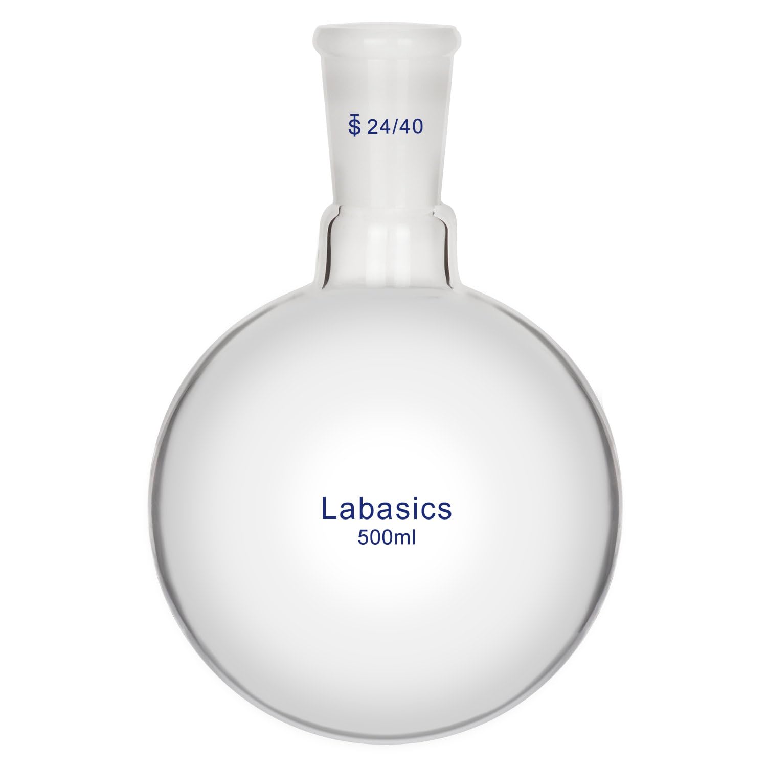 Labasics Matraz de Fondo Redondo de Vidrio, Matraz de Vidrio de Borosilicato de Pared Gruesa, Cuello Corto, Fondo Redondo, Boca Única, con Junta Exterior de Cono Estándar 24/40, 500 ml