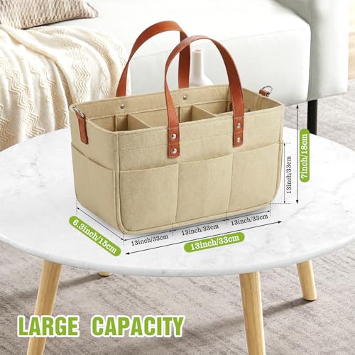 Anhow Sac de Shopping en Feutre, 30L Sacs en Feutre Pliables Shopper avec Compartiments pour Les Sorties en Plein Air, Pique-Niques, Shopping, Rangement - Kaki/ 40x27x25 cm – vue 3