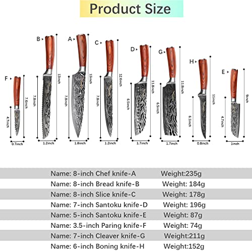 Vinnar Chef Knives Sets, 8 Pieces Japanese Professional Chef Knife Set, High Carbon Stainless Steel With Pakkawood Handle, Sharpest Cooking Knives, Best Choice For Home Kitchen And Restaurant #TOP1