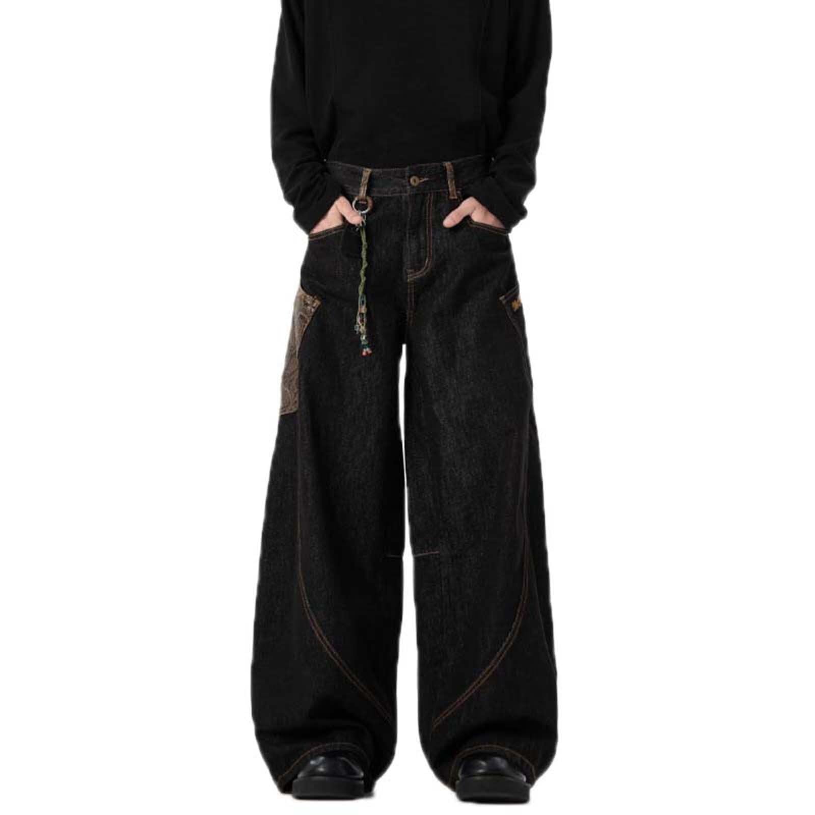 Snake Year Limited Edition Python-Print Black Jeans for Men - Loose Trendy Wide-Leg Versatile Trousers