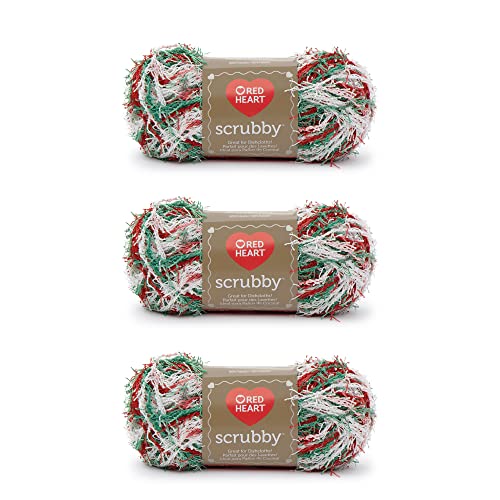 Red Heart Scrubby Jolly Yarn - 3 Pack of 85g/3oz - Polyester - 4 Medium (Worsted) - 78 Yards - Knitting/Crochet