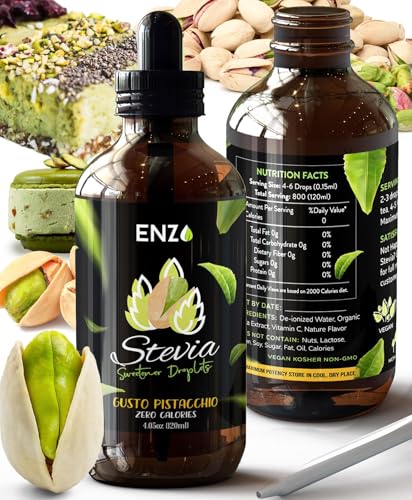 Enzo Liquid Stevia Drops Our Zero Calories Sweetener (4oz - 800 Servings/Bottle) - Pistachio - All Natural flavoring with No Artificial Additives &amp; Filler Ingredient