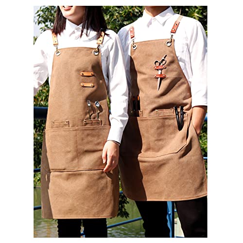 Tablier de cuisine réglable marron taille S avec poches pour bistro - 3