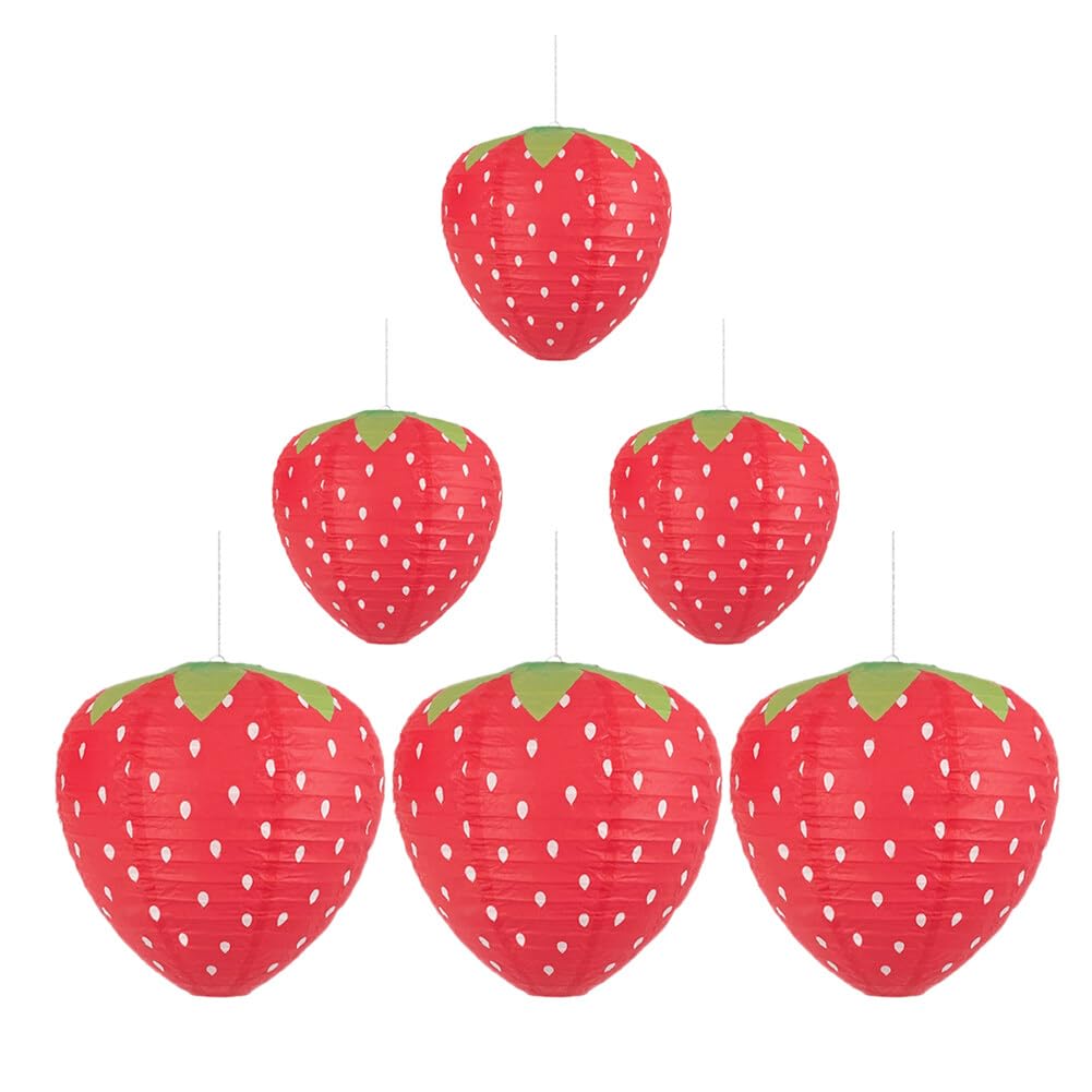Lanterne Di Carta A Forma Di Fragola 6 Pezzi – 3 Da 20 Cm E 3 Da 30 Cm, Per Feste A Tema