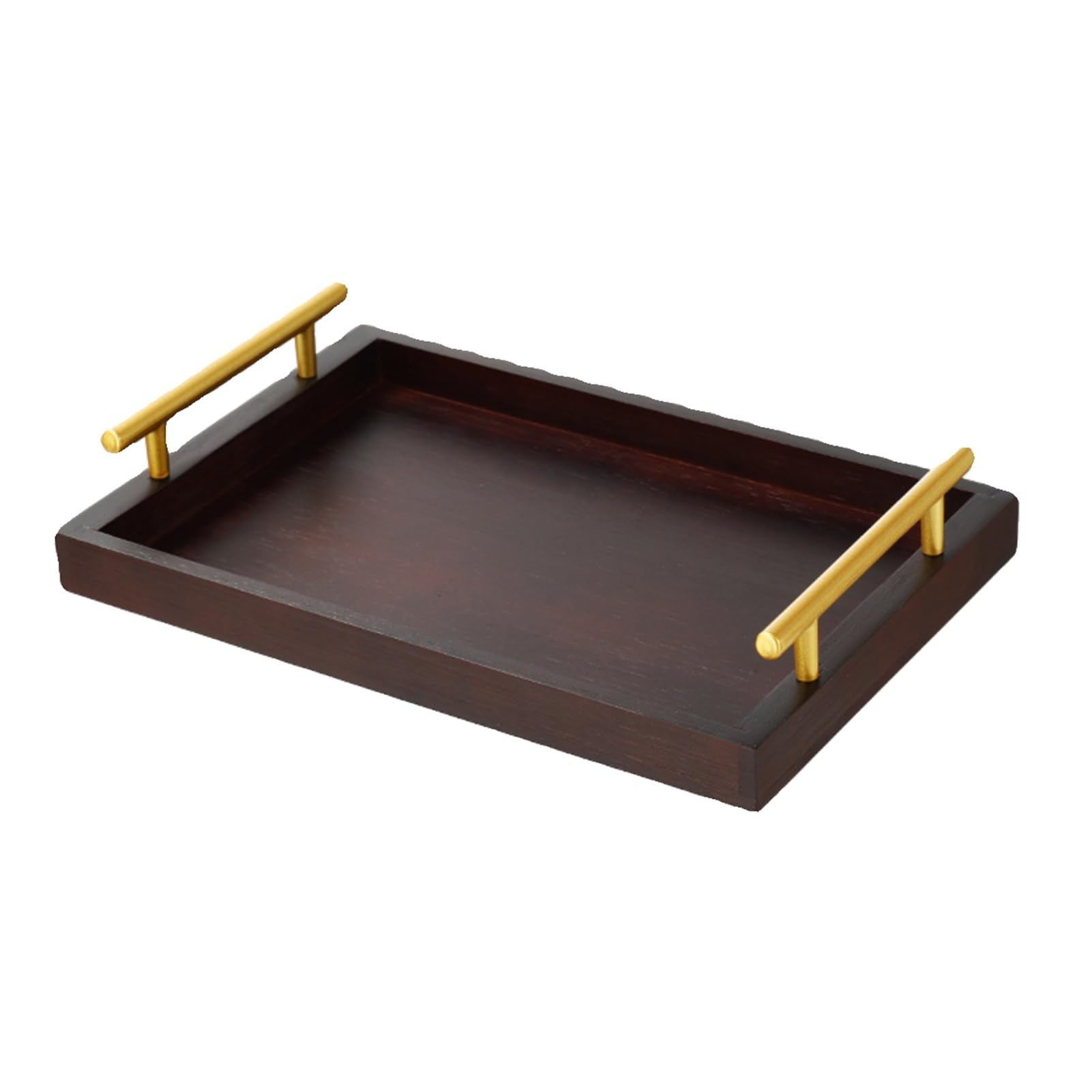 Xcsdew Black Solid Wood Tray,Rectangular Pastry,With Openwork Metal Handle,Suitable For Use In Cafes(,29.8X20x5cm)