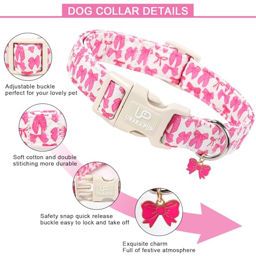 Image of Pink Bowknot Dog Collar, UP URARA PUP Pink Bow Tie Collars for Summer Spring,Adjustable Pet Collar with Quick Release, Colorful Rabbits Dog Collars for Small Medium Large Dogs,L