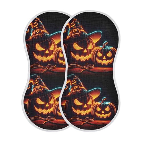 Muslin Burp Cloth for Baby 2PCS Halloween Big Pumpkins Super Absorbent Burping Cloths, Bibs for Newborn Boys Girls