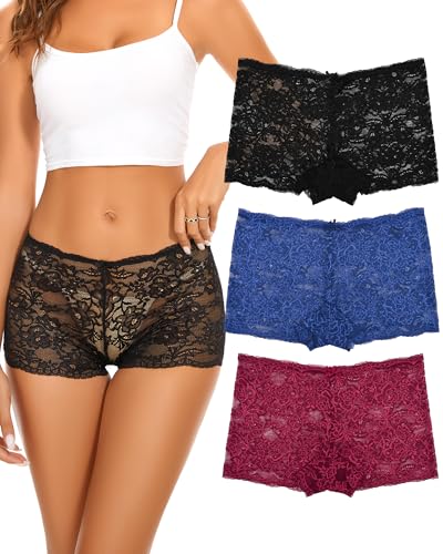 Sunm Boutique Boyshort Underwear For Women Sexy Lace Boyshorts Panties Cheeky Soft Stretch Women'S Boy Shorts 3 Pack cover