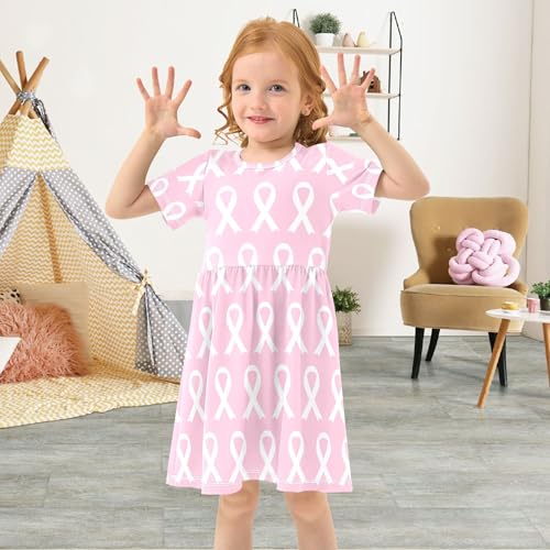 Breast Cancer Awareness Pink Ribbon Toddler Girls Dresses Easter Spring Dress Short Outfit Children Dress 2t4