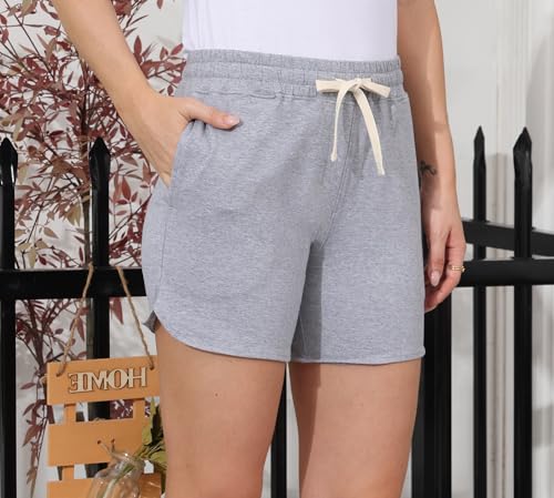 Women's Sweat Athletic Shorts Summer Elastic Waisted Comfy Beach Casual Shorts with Pockets4