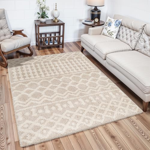 Livabliss Hapsburg Moroccan Shag Area Rug, 4'3' x 5'7', Beige