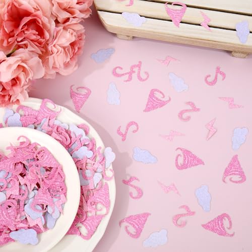 Image of Whaline 300 Pcs Pink Two Nado Table Confetti 2nd Birthday Party Confetti White Cloud Tornado Lightning Number 2 Table Centerpieces for 2 Years Old Birthday Supplies