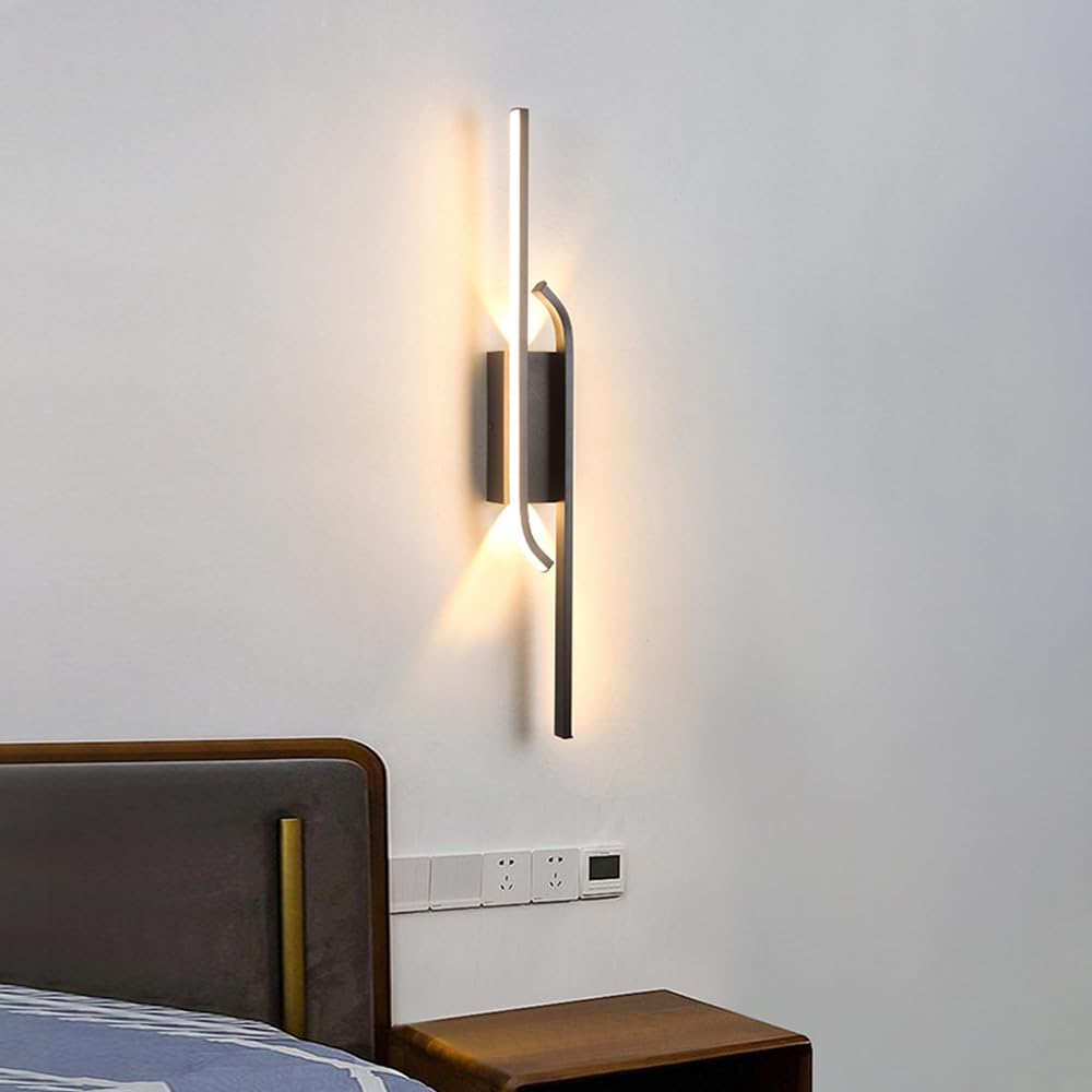 Lámpara de Pared Moderna LED Negra para Baño Aplique de Tocador Lámpara Lineal de Metal para Montaje En Pared Tira Larga para Sala de Estar Dormitorio Pasillo Escalera