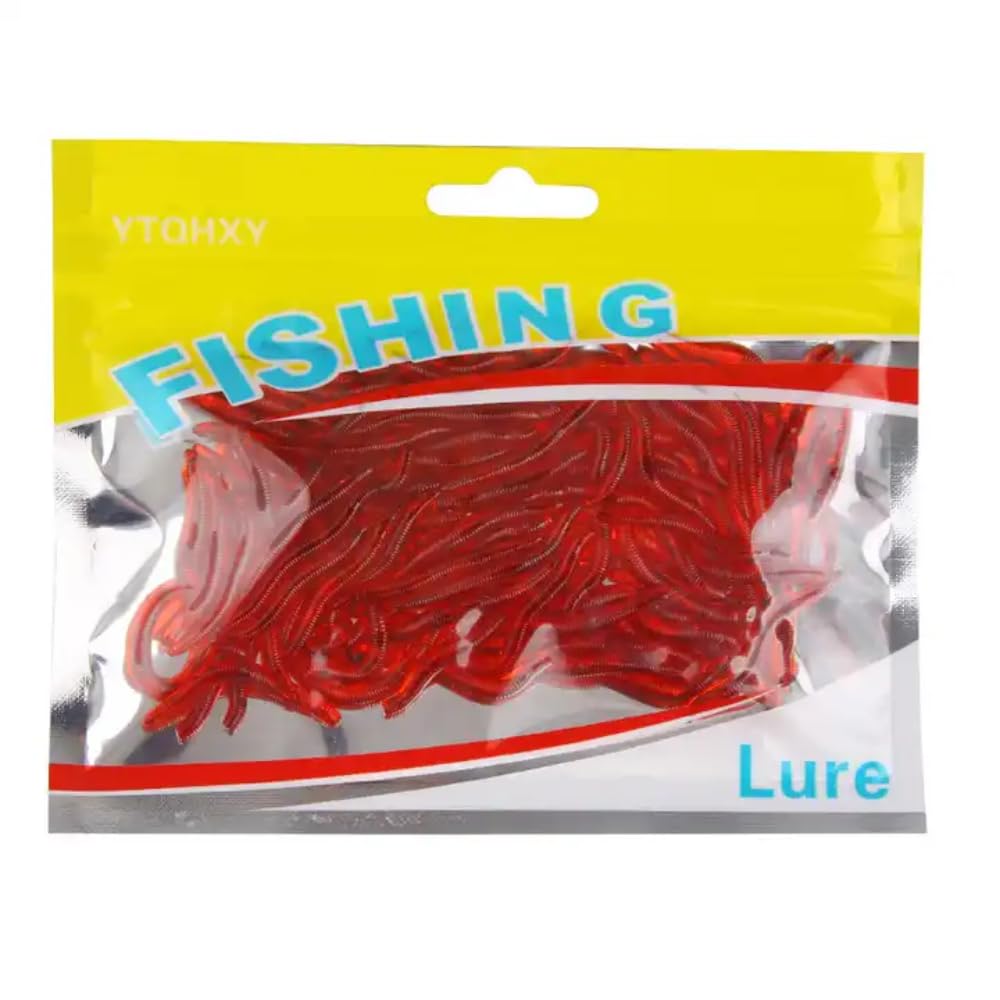 Trust Fishing Worms 100pcs bag Lifelike Fishy Smell Red Soft Lures Stretchy Realistic Earthworms Simulated Fishing Lures baits