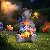 footreal Solar Garden Outdoor Statues Turtle with 8 LED Lights, Yard Decor Tortoise for Patio, Balcony, Porch Ornament, Birthday Gifts for Mom, Housewarming Gifts for Women