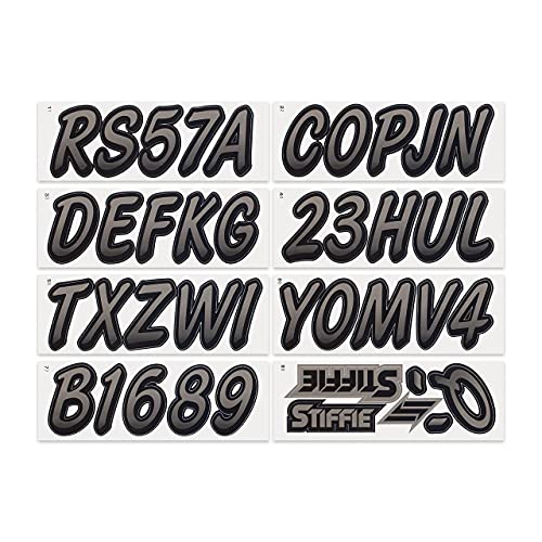 Image of STIFFIE Whipline Charcoal /Black 3 inch Boat & PWC Registration Decals • Numbers Letters Stickers