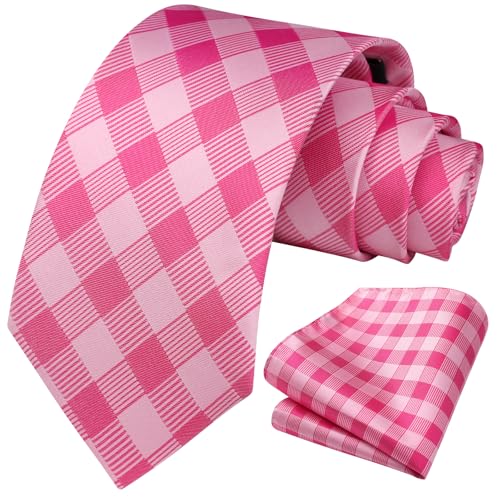 Image of HISDERN Mens Ties Plaid Tie and Pocket Square Set Classic Woven Formal Checkered Neckties & Handkerchief Wedding Party