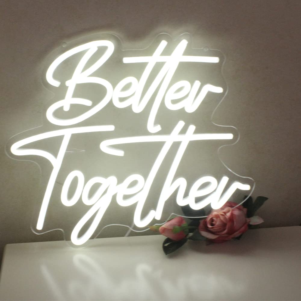 Better Together Neon signs White Led Neon Wedding Sign Lights For Bridal Shower Wall Decoration Engagement Anniversary Party With Dimmable Switch 5V USB Powered(14.6 * 13inches)