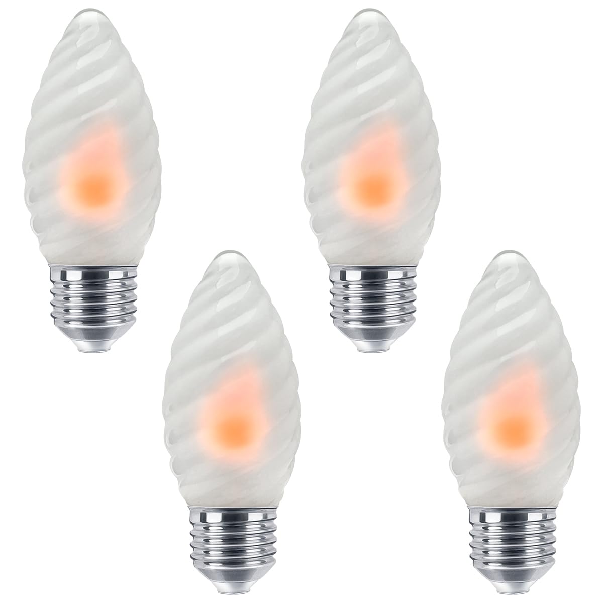 Long Life Lamp Company LED Opal Glass Flicker Flame Candle Light Bulb Twisted E27 4 Pack