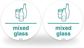 Set of 2 Mixed Glass Bin Signs, 95mm Waterproof Indoor/Outdoor Stickers, Wheelie Bin and Waste Containers WRAP Signs