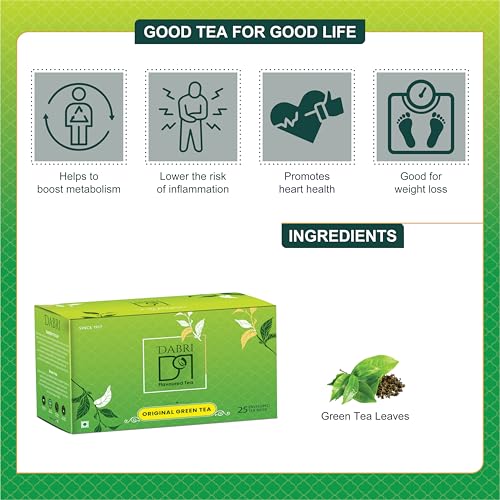 Image of Dabri Detox Green Tea Double Chamber 50 Dip Tea Bags|Pack of 2 x 25 Tea Bags Each |Fresh Natural flavoured green tea for good health|Rich with Anti-Oxidants|Immunity Booster & Used to Reduces Waist